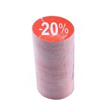 Papierové visačky SKONTO priemer 45 mm, potlač "-20%", červené, 180 ks
