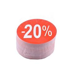 Papierové visačky SKONTO priemer 80 mm, potlač "-20%", červené, 80 ks