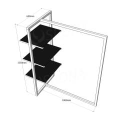 Štender 1222 s policami, výška 135 cm, šírka 100 cm, nerez a čierne sklo