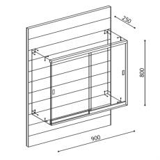 SLAT vitrína závesná, 900 x 800 x 250 mm, temperované sklo