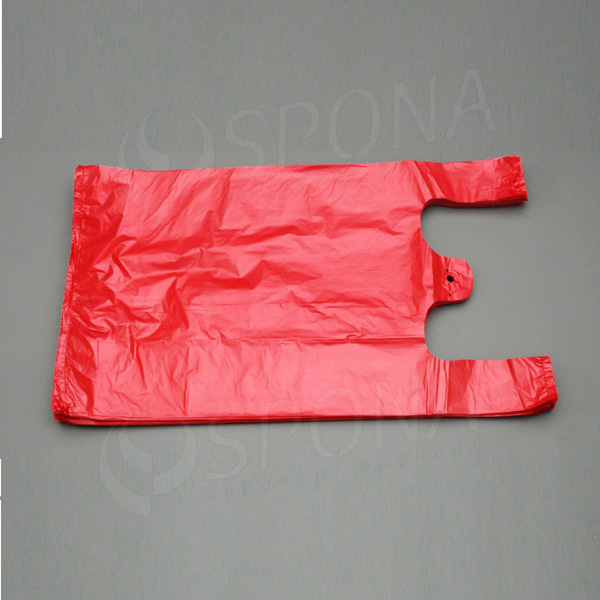 Mikroténová taška HDPE, nosnosť 10 kg, červená, 30 + 16 x 50 cm, 100 ks