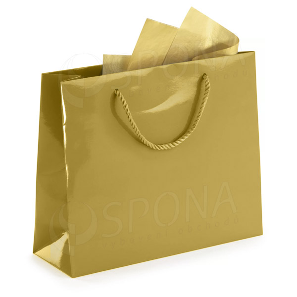 Taška papierová SHINE 50x15x45 cm, zlatá, bavlnené ucho