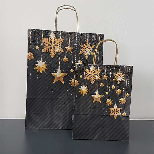 Taška papierová STARS, 22+10 x 29 cm, vianočný vzor