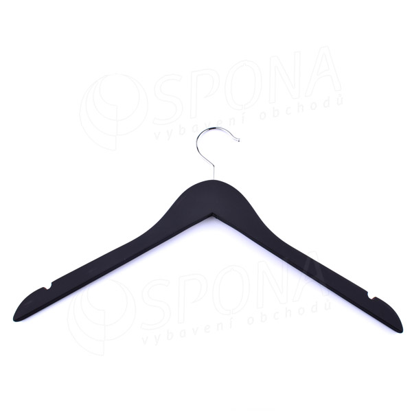 Drevený vešiak, typ BT, pogumovaný, čierny, šírka 44,5 cm, bez priečky, so zárezmi, 1 ks