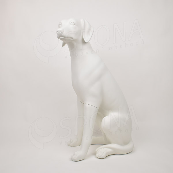 Figurína - pes sediaci, biela farba, pohľad vľavo
