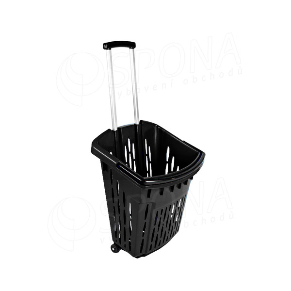 Nákupný košík na kolieskach, objem 38 litrov, čierny plast