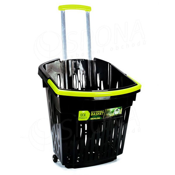 Nákupný košík na kolieskach ECO, objem 38 litrov, čierny plast