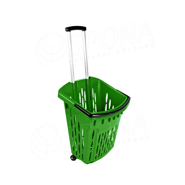 Nákupný košík na kolieskach, objem 38 litrov, zelený plast