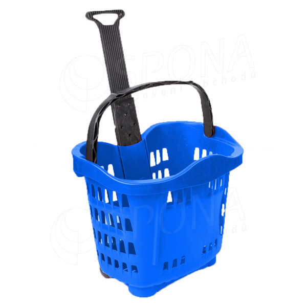 Košík nákupný na kolieskach, objem 43 L, modrý plast