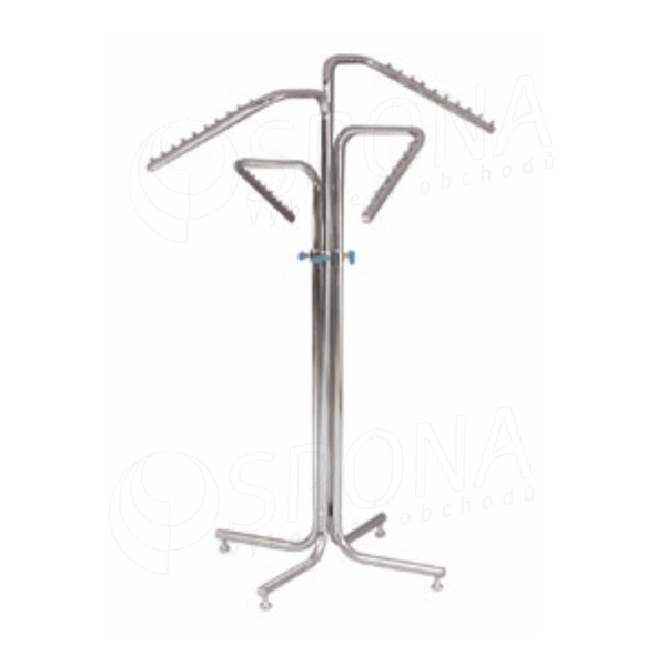 Štender 1014D štvorramenný šikmý s ohybom ,výška 110-180 cm, chróm, plastové kolieska