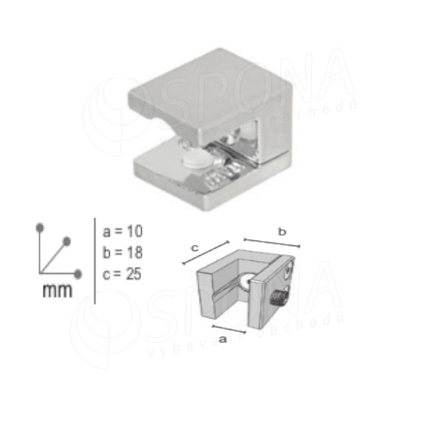 WALL, držiak police 25 x 18 mm, pre hrúbku do 9 mm, chróm