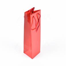 Taška papierová SHINE na víno 10x40x10 cm, červená, bavlnené ucho