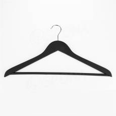 Drevený vešiak, typ BT, pogumovaný, čierny, šírka 44,5 cm, s priečkou, bez zárezov, 1 ks