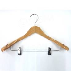 Drevený vešiak, typ CU9633, prírodné, šírka 44,5 cm, s kovovou priečkou a štipcami, 1 ks