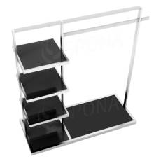 Štender 1221 s policami, výška 135 cm, šírka 120 cm, nerez a čierne sklo