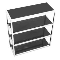 Štender 1225 s policami, výška 138 cm, šírka 120 cm, nerez a čierne sklo