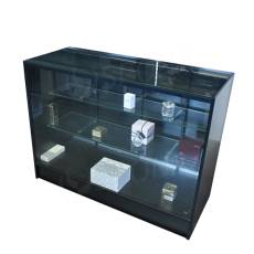 Vitrína presklená, 124x50x93 cm, MDF doska, čierna